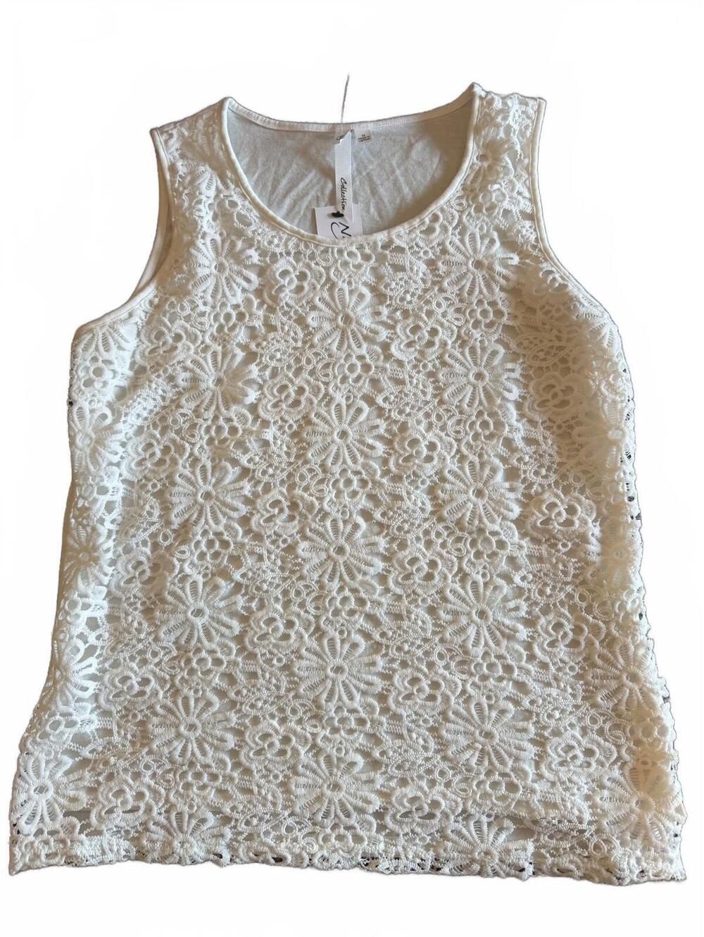 NY Collection White Sleeveless Floral Lace Tank Top Medium